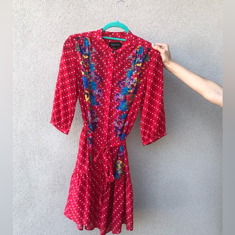 Saloni Women's Saloni Scarlet Tyra Button Down Silk Shirt Dress Size 6 - Picture 10 of 15